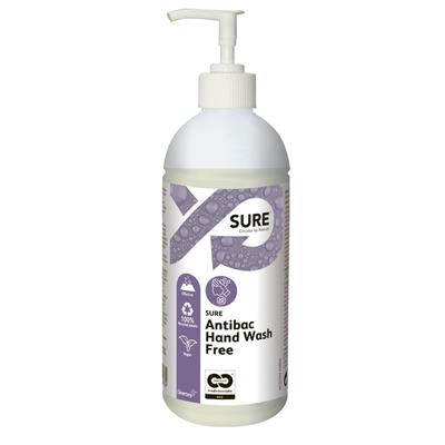 SURE® Antibac Hand Wash Free 6x0.5L - Plantaardige, 100% biologisch afbreekbare, parfum- en kleurstofvrije antimicrobiële handzeep